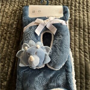 Blue Dinosaur Baby Blanket with Pillow